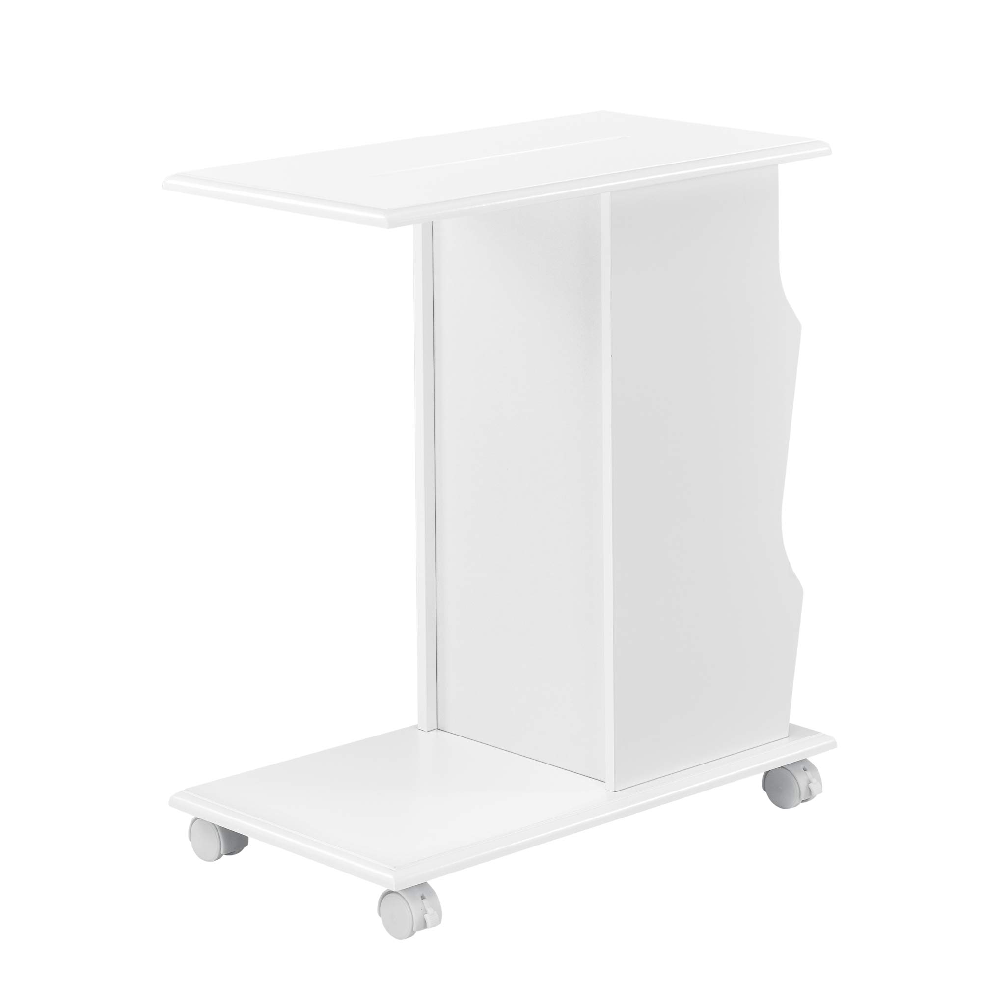 [en.casa] Tavolino Laterale da Divano Mobiletto con Rotelle Ripiani e Porta Riviste Tavolo Basso con Design a C 53 x 30 x 63 cm Bianco
