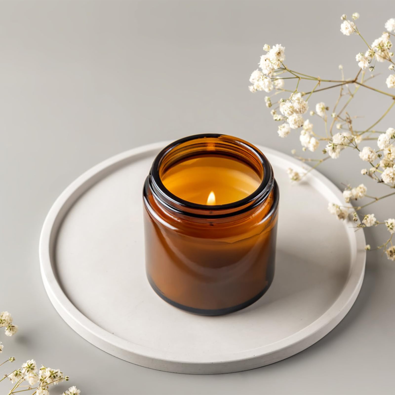 Tarros de vidrio ámbar de 8 onzas, paquete de 16 recipientes vacíos para cosméticos con forro interior y tapas negras, tarros redondos recargables para crema, pomadas, sales de baño, maquillaje, limo
