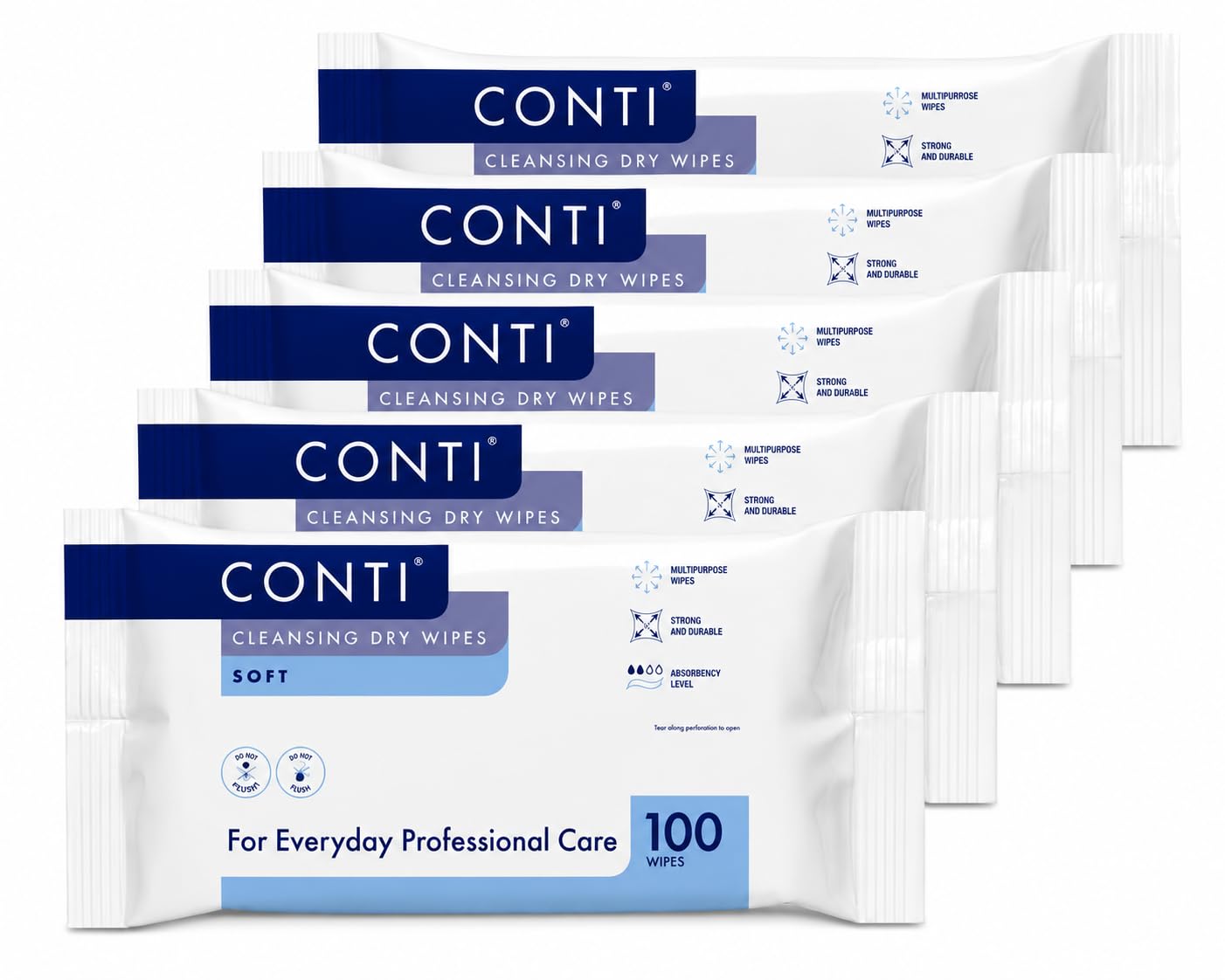 Synergy Health 5 Packs of 100 Conti Soft Large Dry Patient Cleansing Wipes