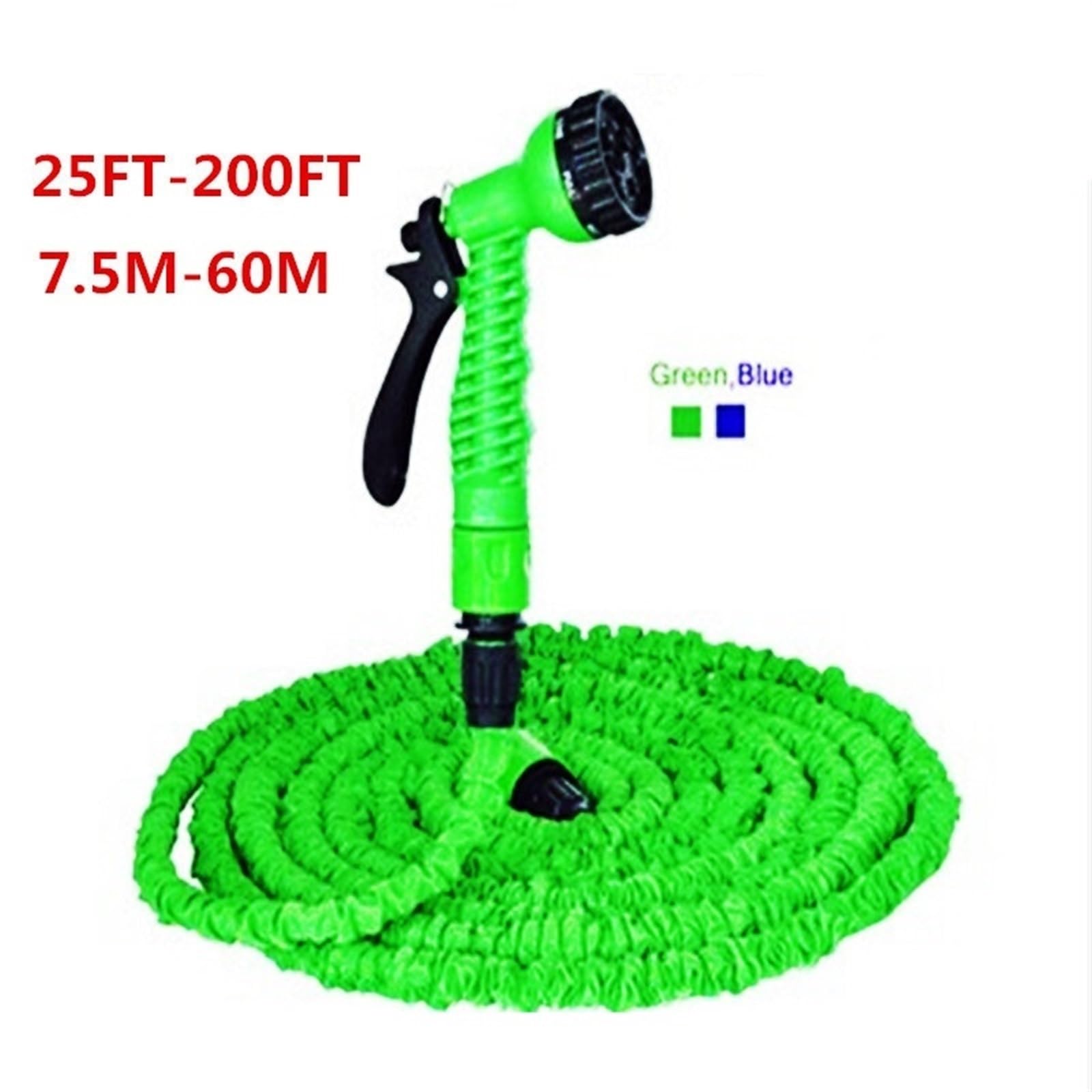 Manguera de Jardín Carretes de manguera de jardín extensibles Azul Verde 25FT-200FT Conector de agua de jardín en aerosol(Color:Green,Size:100ft)