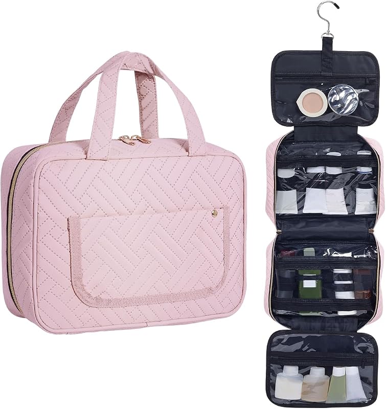 Necessaire suspensa LANDFOBO rosa com compartimentos e gancho