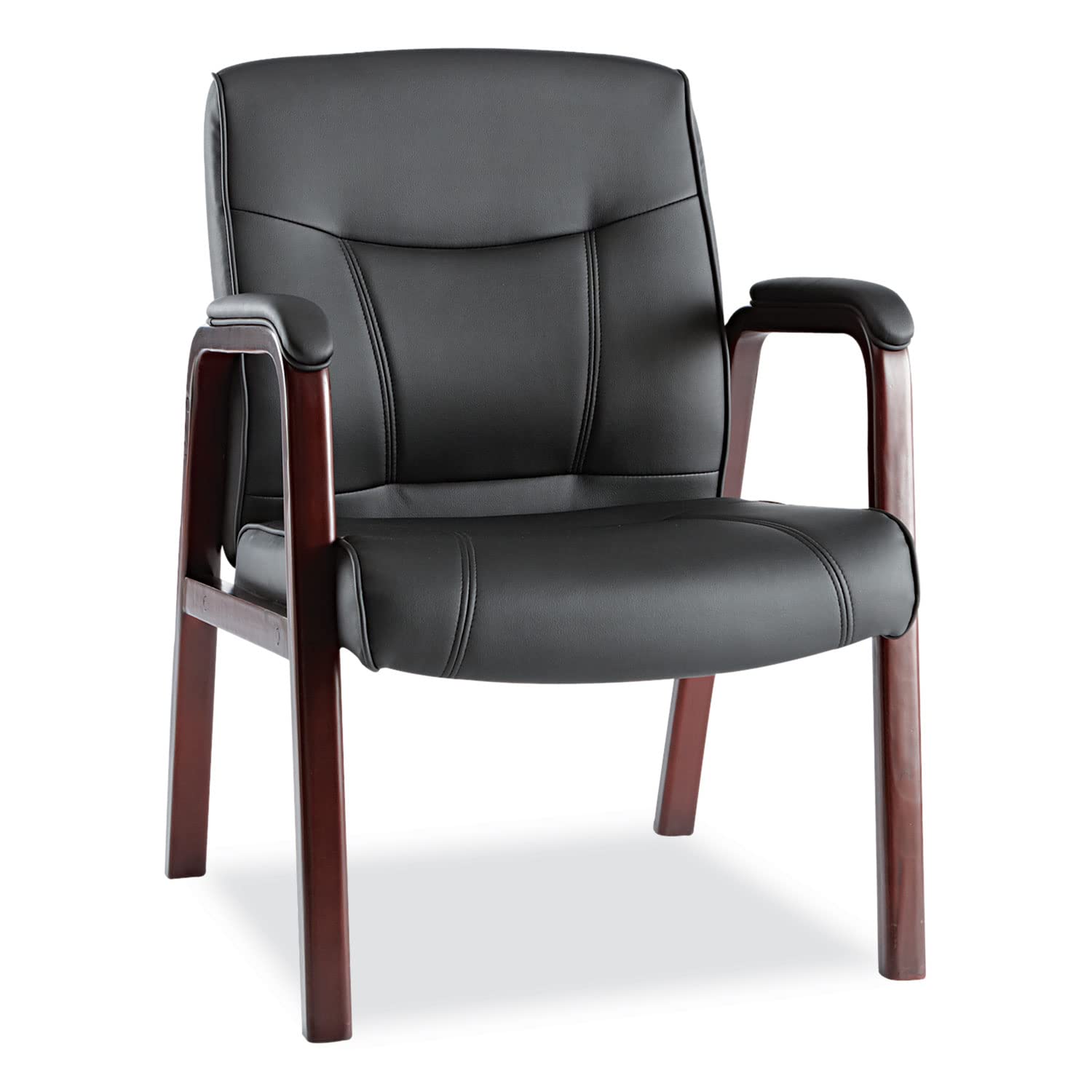 Alera MA43ALS10M Madaris Series Leather Guest Chair W/Wood Trim, Four Legs, Black/Mahogany