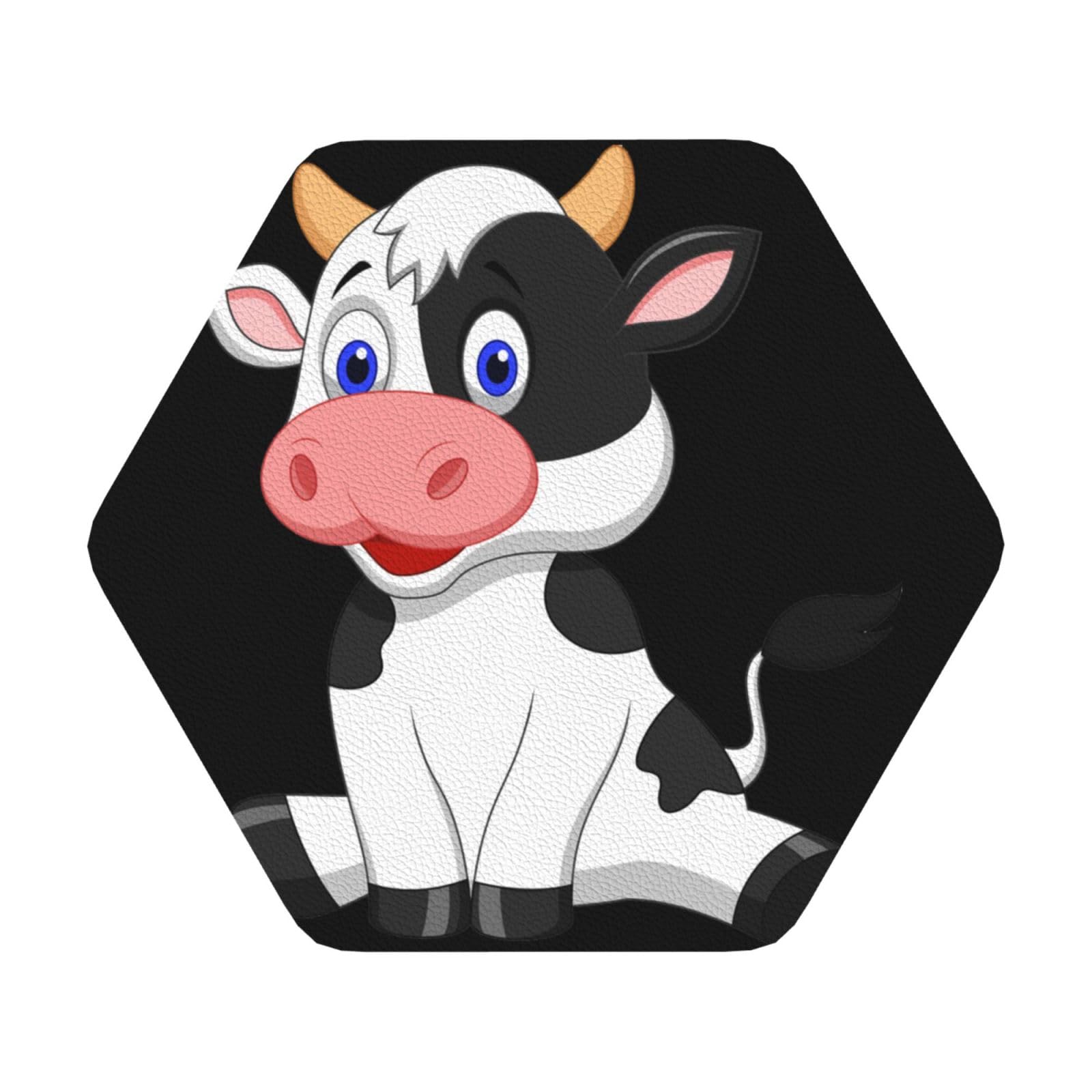 Dairy Cow PU Leather Coasters Set of 6 Hexagon Drink Coasters
