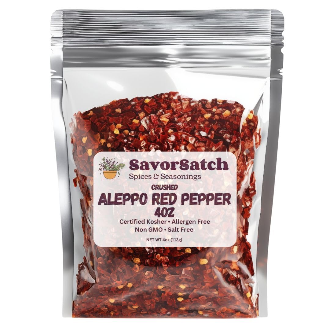 SavorSatch Aleppo Red Pepper Flakes - 4 oz Resealable Pouch | Certified Kosher, Moderately Spicy Halaby Chili Pepper | Authentic Turkish Flavor |