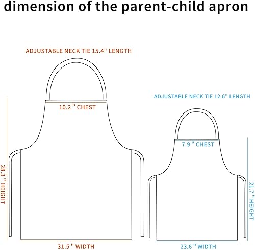 Miniatura 5 de Boczif Delantal a juego para niños y mamá, juego de delantal de cocina para mujeres y niños con sombrero de chef para cocinar, hornear, barbacoa