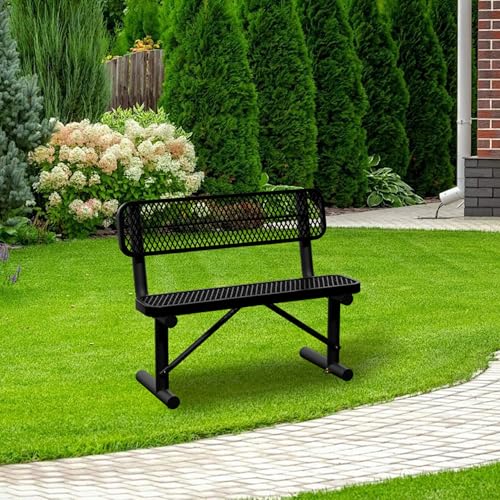 Image of 4 FT Heavy Duty Metal Park Bench for Outside, Outdoor Benches Weatherproof Black Bench with Backrest & Portable Frame, 1-3 Person Seat-Commercial Benches Garden Benches for Outdoors