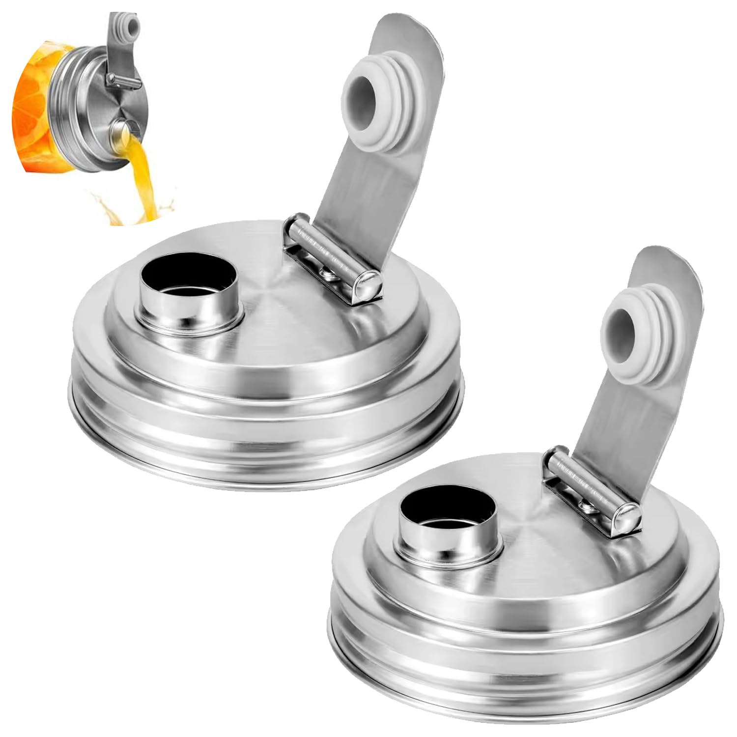 Mason Jar Wide Mouth Lid Stainless Steel Pour Spout Flip Cap,Mason Jar Pitcher Rust Leak Proof Seal Cover for Home Brewing Fruit Fermenting Drinks Salad (2 Pack)