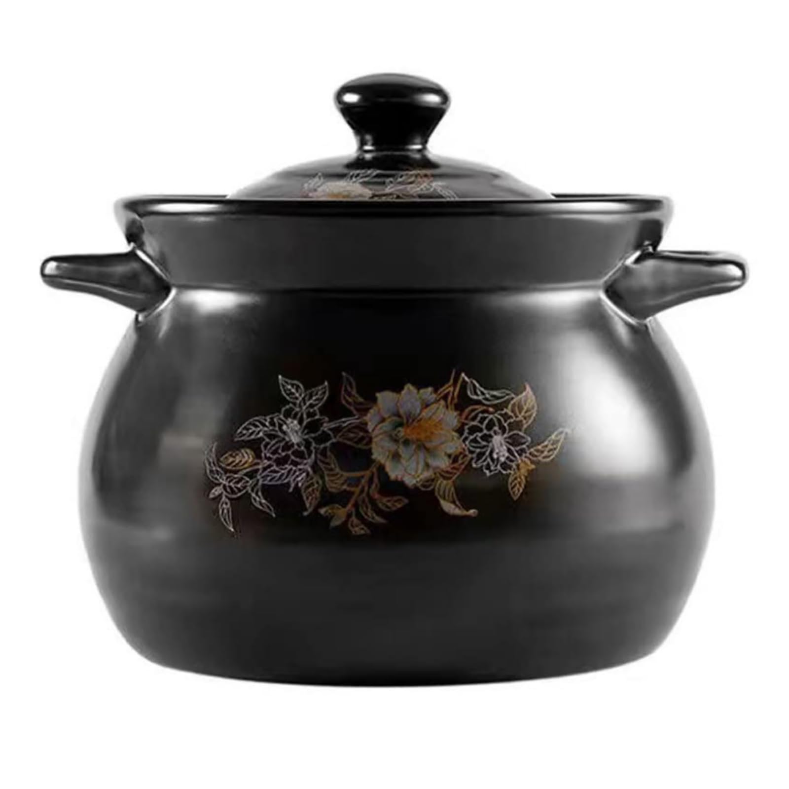 MYUYEE Soup Pot Clay Cooking Pots,Chinese Casserole Black Terracotta Stew Potsscratch Resistant Clay Pots,7.3L (2.8L)