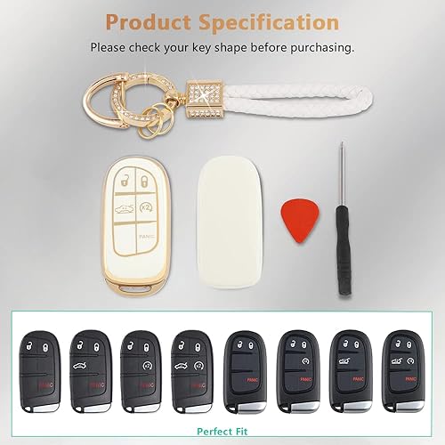 Miniatura 2 de PIFOOG Funda para llavero Jeep, brújula Grand Cherokee Renegade, accesorios de oro blanco, TPU suave, funda para llaves de coche, cubiertas