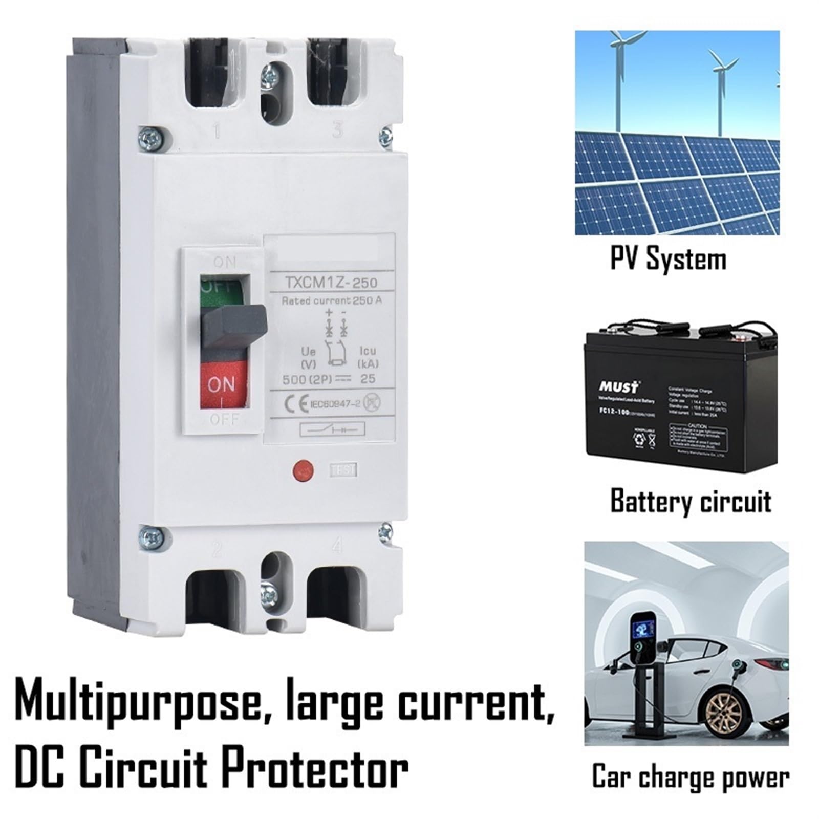 DC 1000 V 500 wyłącznik automatyczny 2P 3 4 bieguny Mccb 48 72 96 200 250 napięcie 100 A 160 A A 400 A 630 A PV Solar Protector 1 sztuka (3P DC750V, 800A)