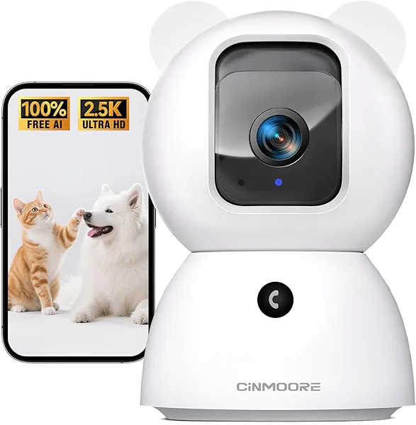 2.5K Security Camera Indoor, Non-Subscription AI Person/Pet/Cry Detection, 4MP Pet/Dog/Cat Camera w/Phone App, Pan Tilt 2.4GHz WiFi Cameras for Home Security, IR Night Vision, Full Duplex 2-Way Audio