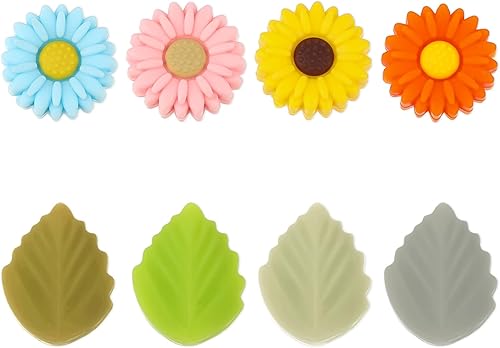 8 tapones de aguja de tejer, tapas de aguja de tejer de hojas de margarita, protectores de punta de aguja de tejer de silicona, accesorios para