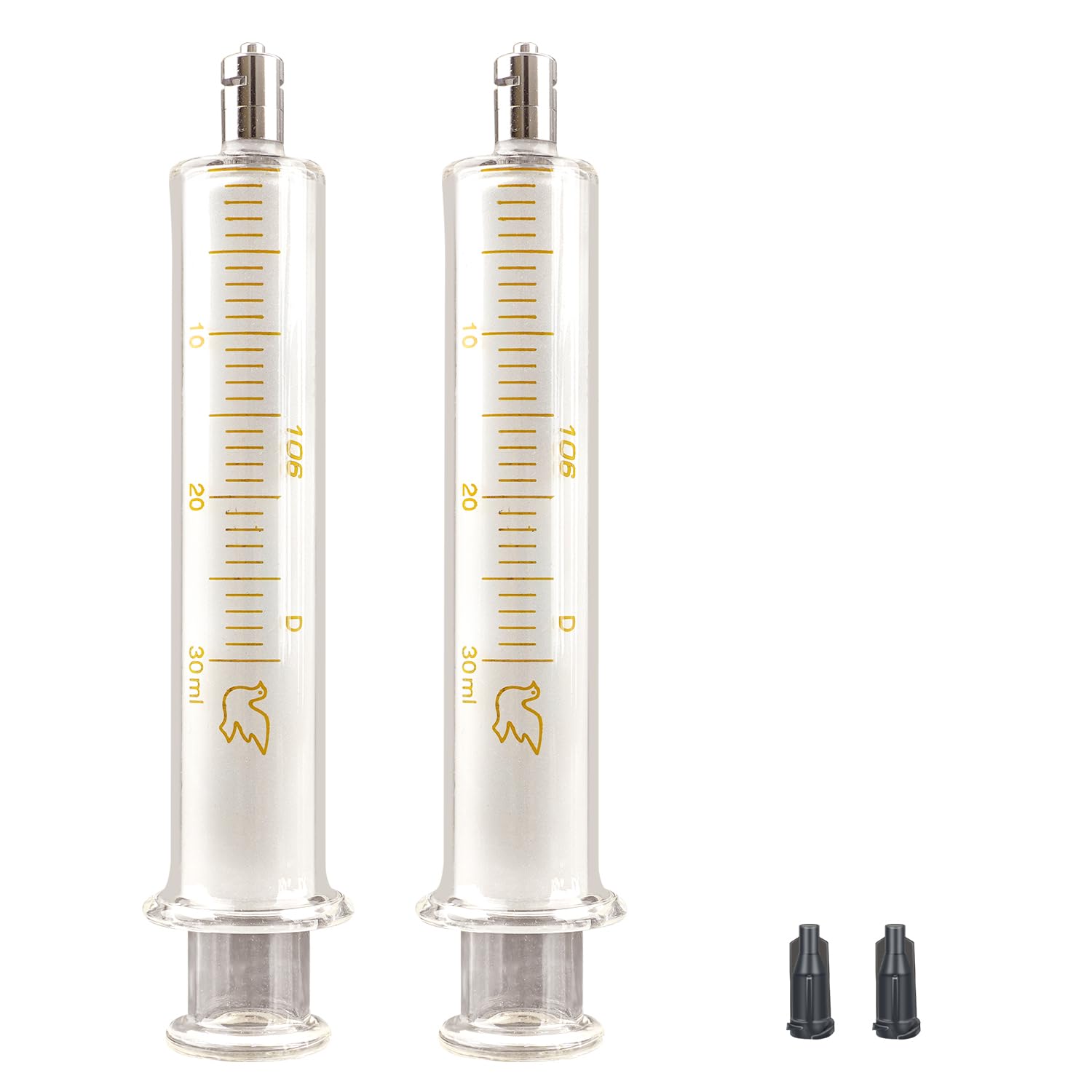 2Pack 30ml/cc Glass Syringe With Metal Head and Caps for Liquid,Small Syringe for Oil or Glue Applicator,No Needle