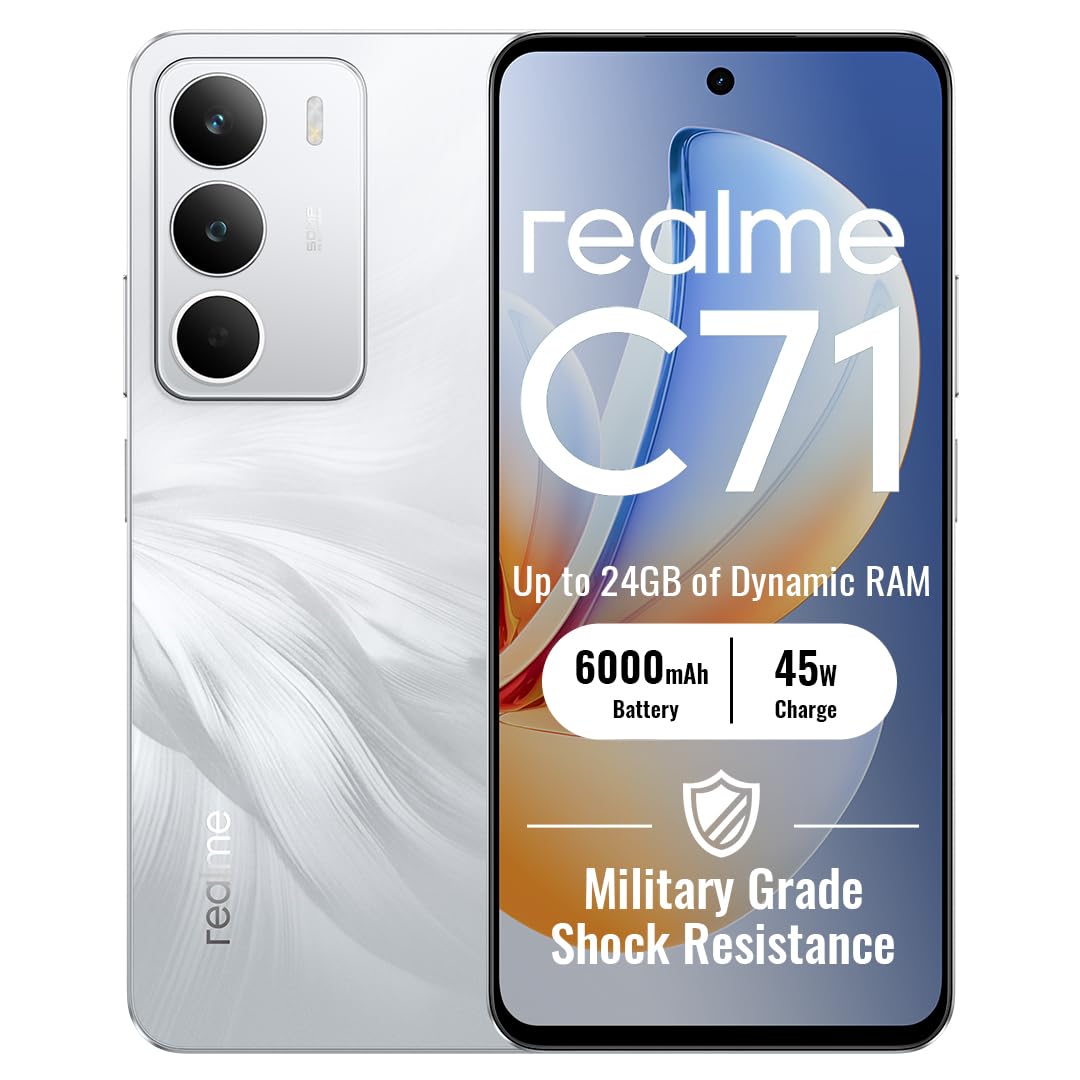 Realme C71 Smartphone 6+128GB, White | Battery 6000mAh, Fast