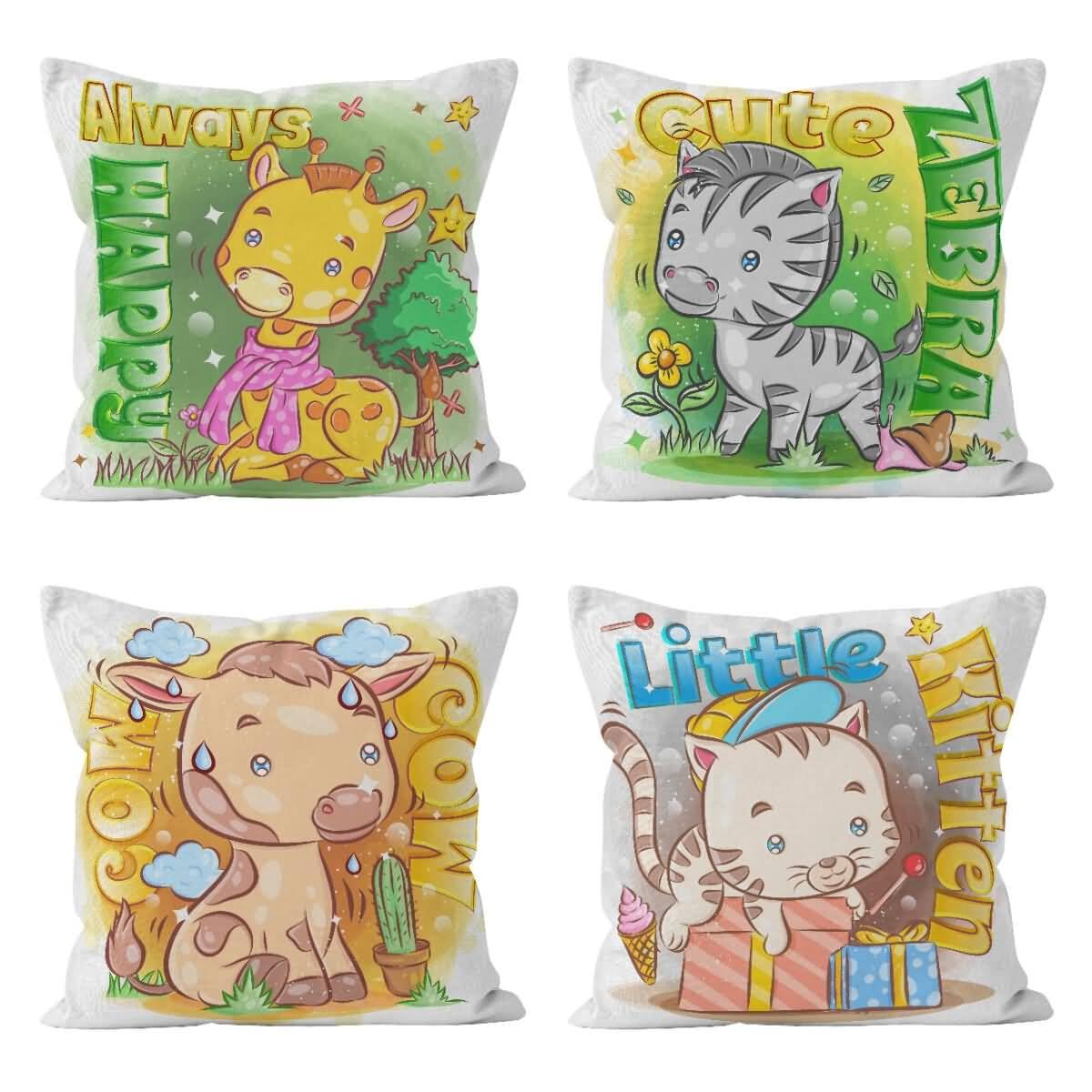Housse coussin japonais One Piece dessin animé mignon taie oreiller lin 4Pcs