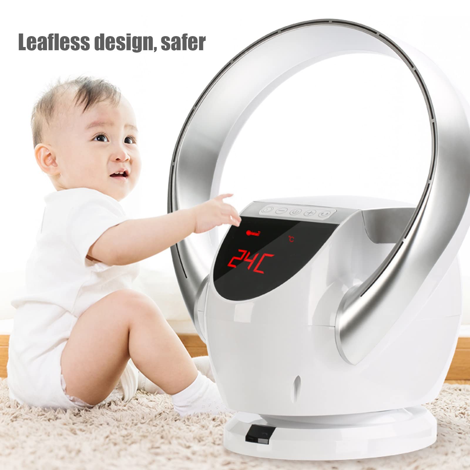 Flügelloser Wandventilator, Fernbedienung, leise, energiesparend, 8 Geschwindigkeiten einstellbarer Wind, großer Touchscreen, 180 ° Einstellung, 90 ° Schwung