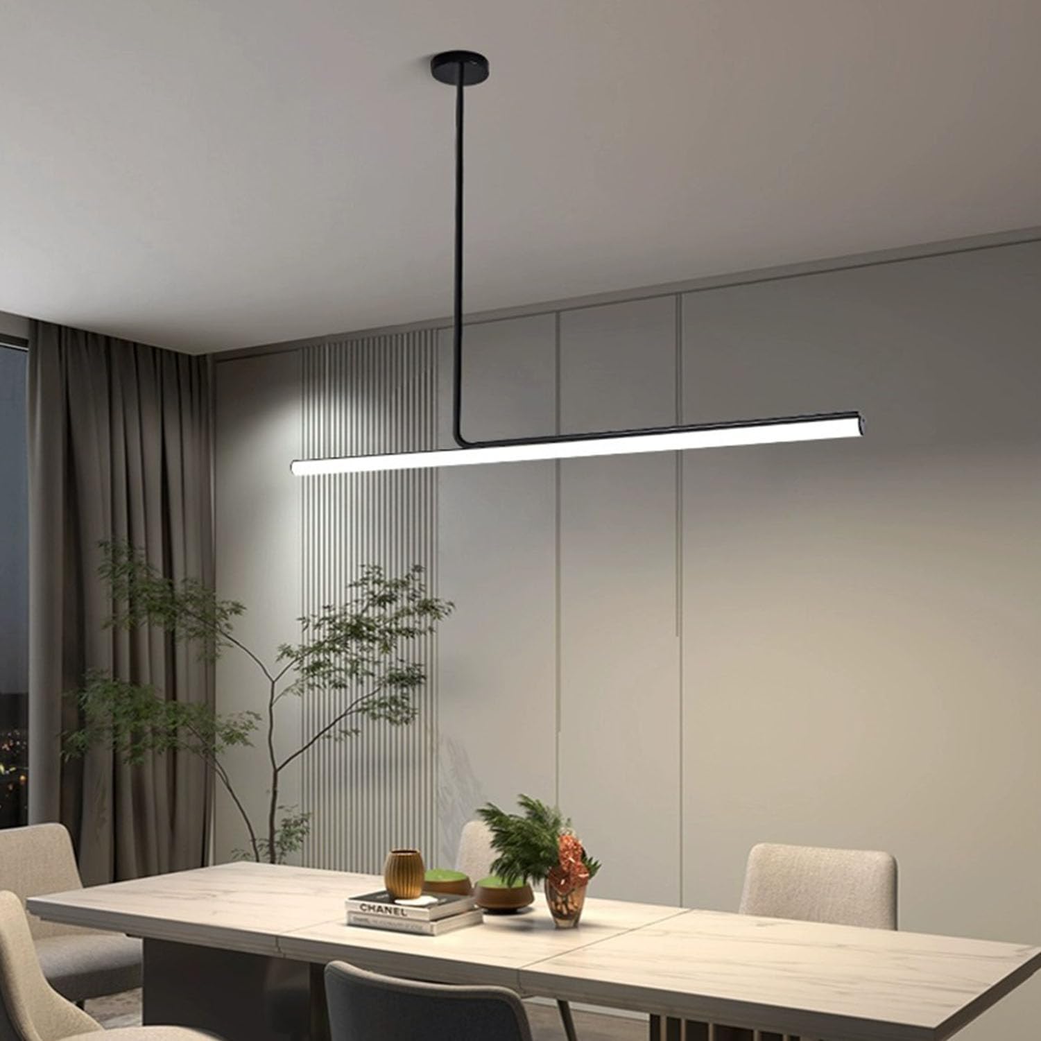 Lampadario Sospensione a LED Dimmerabile con Telecomando per Cucina con Isola, Tavolo da Pranzo, Soggiorno e Ufficio – Lampada Moderna a Soffitto per Interni, Nero, A-150cm