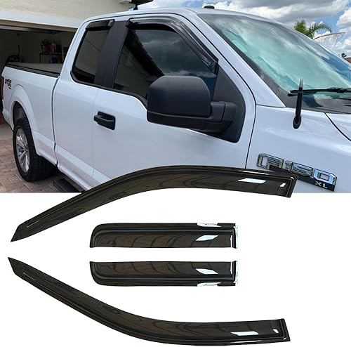Miniatura 2 de Juego de 4 protectores de lluvia con cinta adhesiva de montaje exterior, bonitas viseras laterales compatibles con Ford F-150 2015-2024 Extended Cab