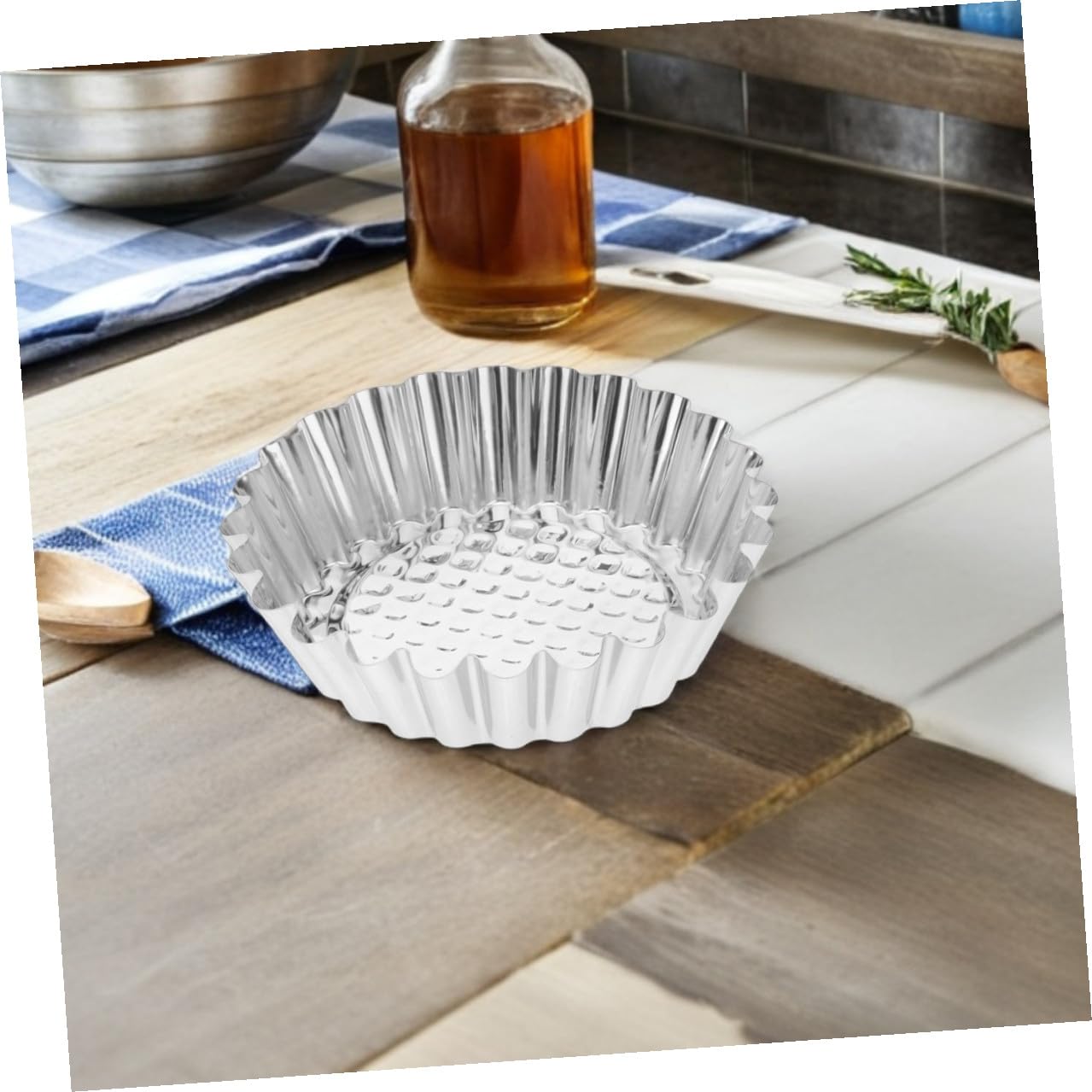 Uonlytech 30 Piezas Moldes Para Hornear De Acero Inoxidable Moldes Para Tartaletas De Huevo Redondos Con Bordes Decorativos Para Repostería Profesional