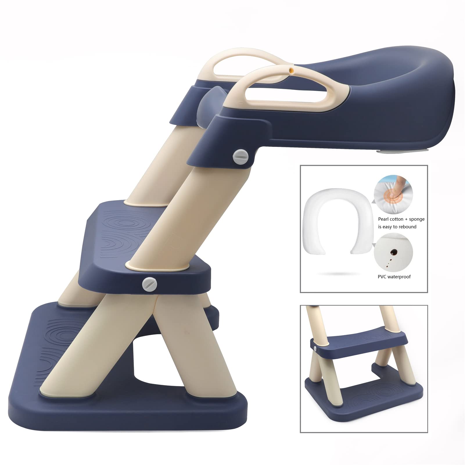 𝐇𝐀𝐒𝐤𝐮𝐥𝐥𝐞 Töpfchen-Trainingstoilette für Kleinkinder, Töpfchen-Trainingssitz mit Leiter, Töpfchen-Trainingstoilette für Kleinkinder, Kindern, Jungen und Mädchen, rutschfest, faltbar, blau