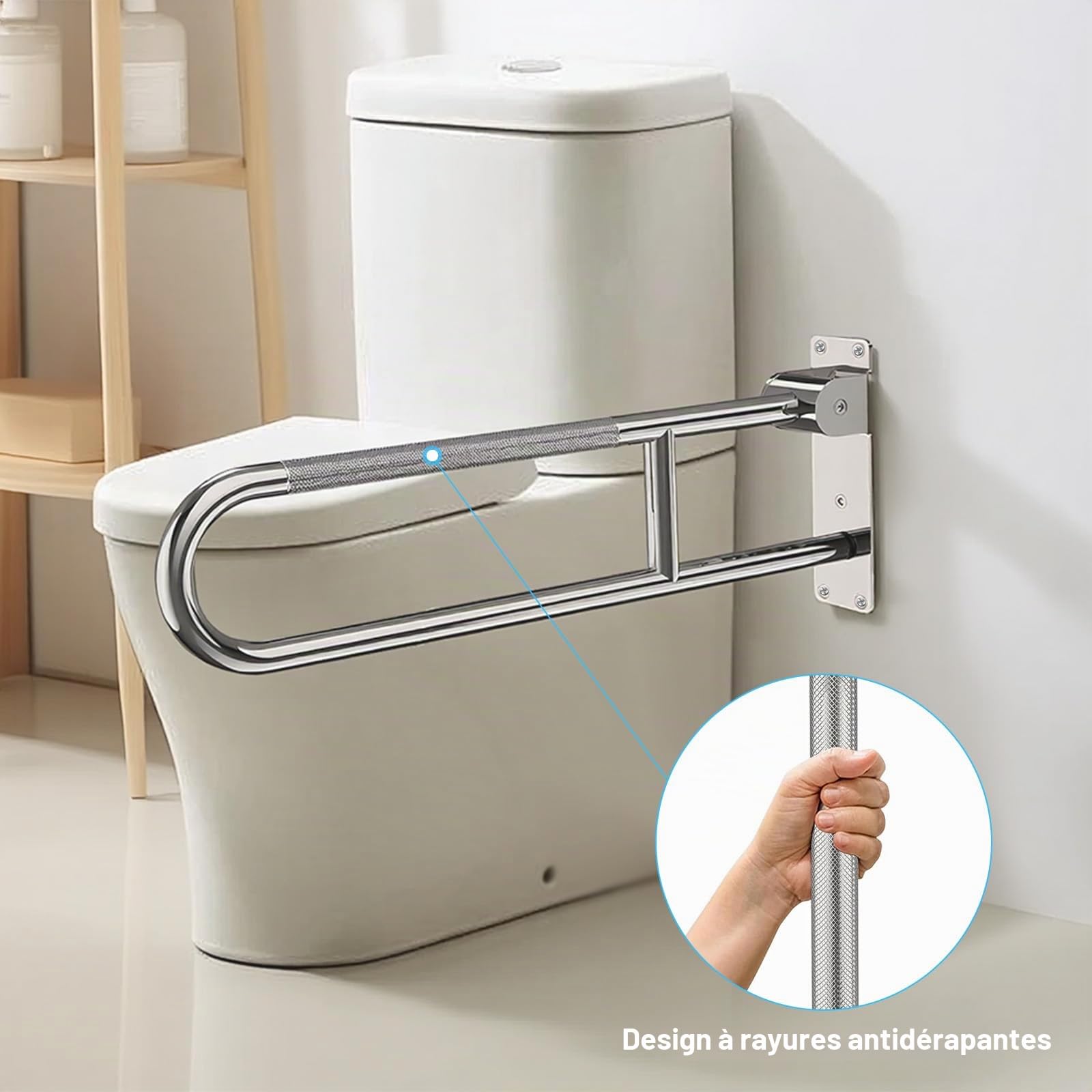 Barre d'appui WC, 60cm Barre D'appui Pliable pour Toilettes