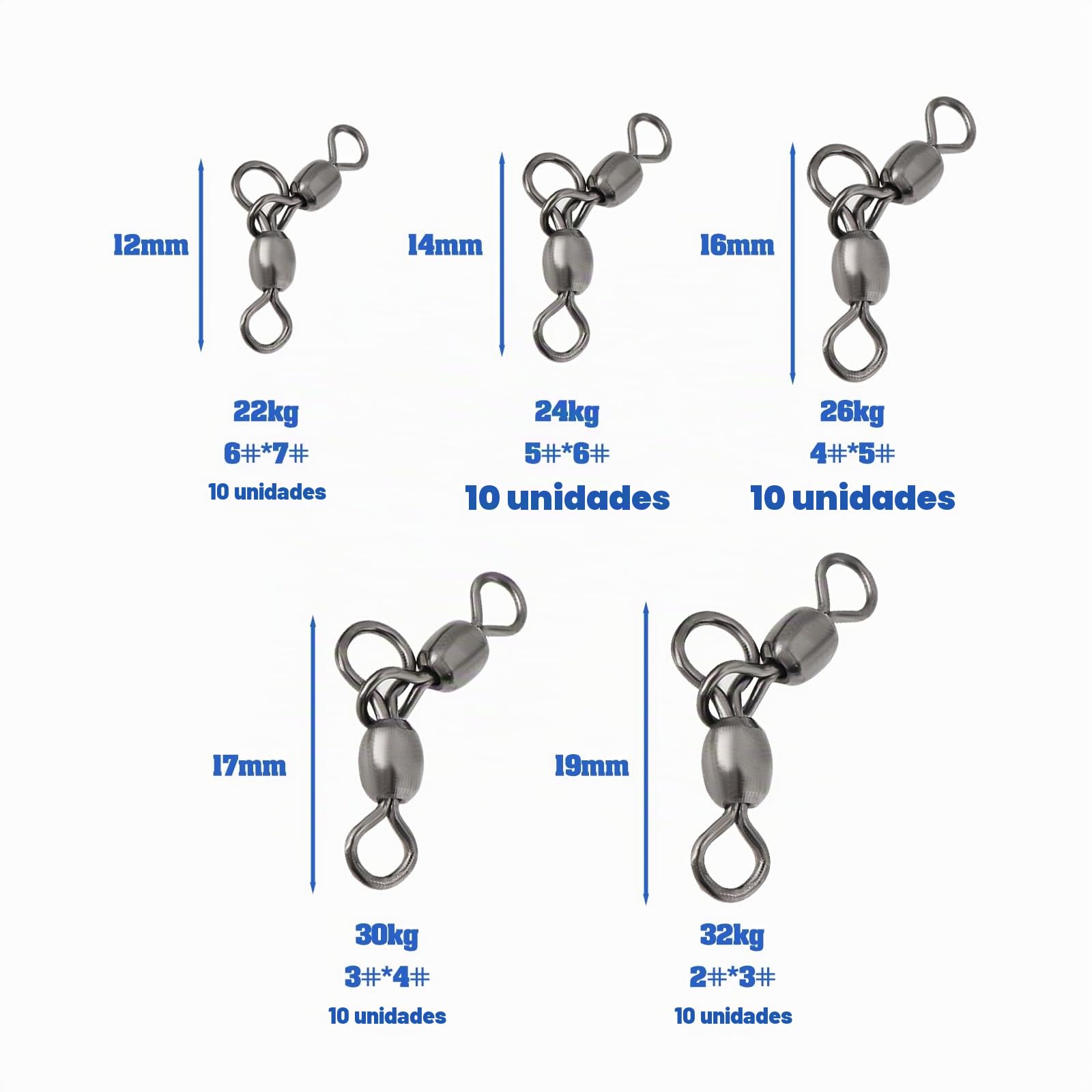 50 Piezas de Eslabones Giratorios de Latón de Tres Vías para Pesca 2#*3#-6#*7# Eslabones Giratorios en Forma de T para Pesca de Bagre Pesca de Surf Pesca A La Deriva Color Negro Carbón