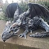 Generic Squatting Dragon Sculpture, Resin Gothic Guardian Statue for Garden Lawn, Lifelike Stone Dragon Yard Decoration, Black