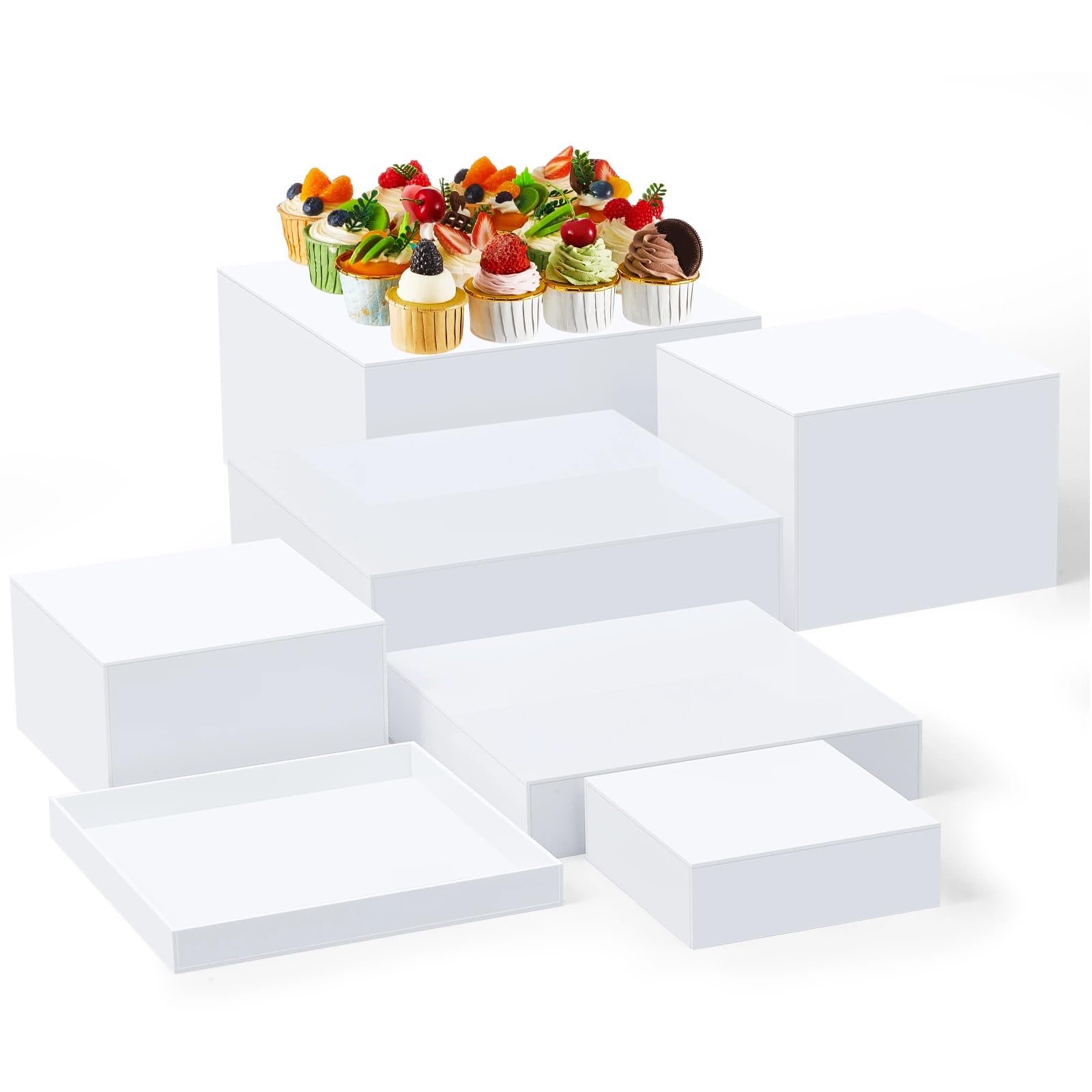 Leinuosen 7 Pcs Large Acrylic Buffet Risers, 6-12" Square, White