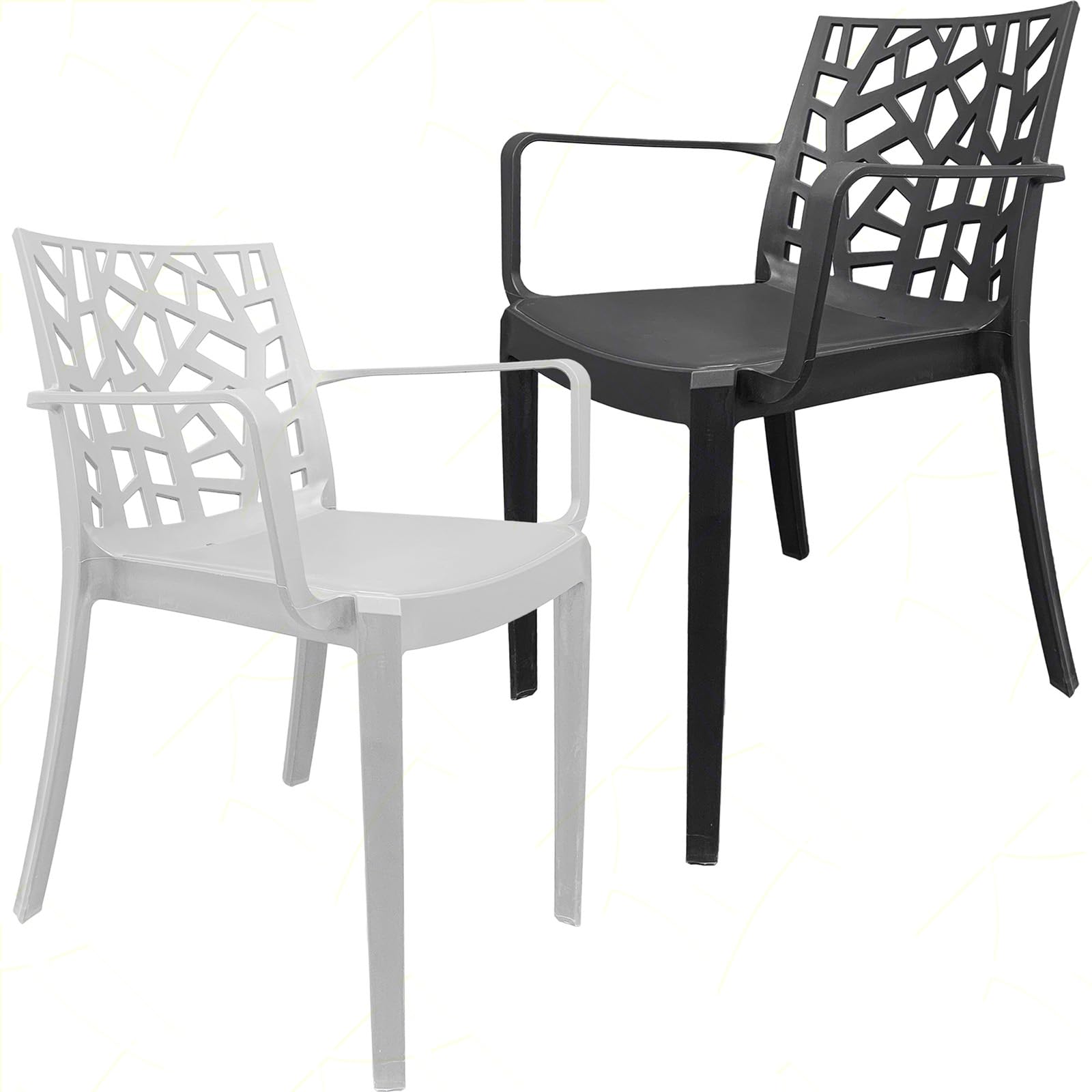 Sicignano | Set 2 Poltrone con Tavolo Tondo, 3 Pezzi, Plastica, Completo Scuro, con Braccioli - Impilabile, Resistente agli UV, Arredo Interno Esterno Bar Pub Giardino Terrazzo, Made in Italy