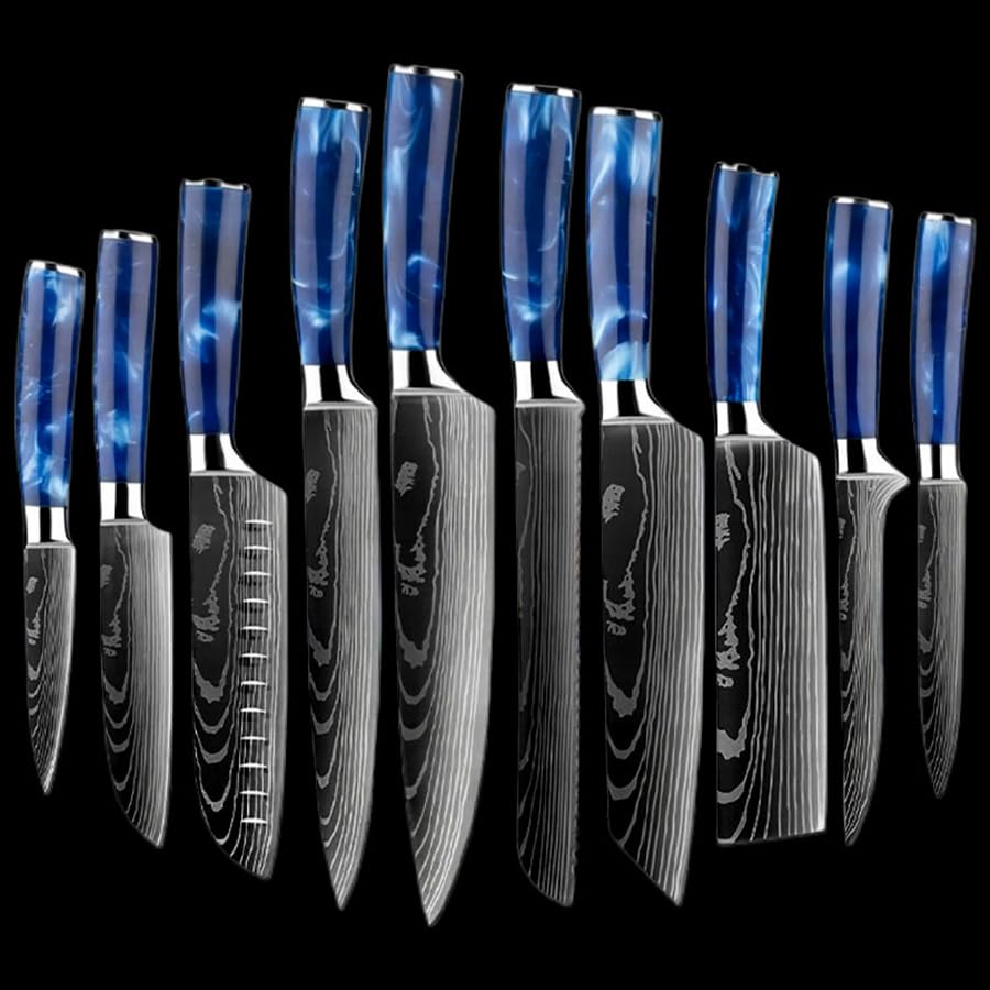 Damascus Steel Knife Set 10 PCS Kitchen Utensils Set Home Knives Set for Kitchen Home Essentials Daily Household