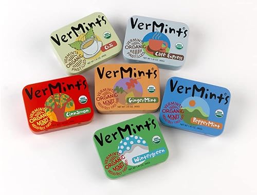 Vista 24 de Mentas orgánicas de VerMints, sabor a menta, todo natural, sin OMG, sin nueces, sin gluten, vegano, KSA Kosher, paquete de 6, latas de 1.41 onzas