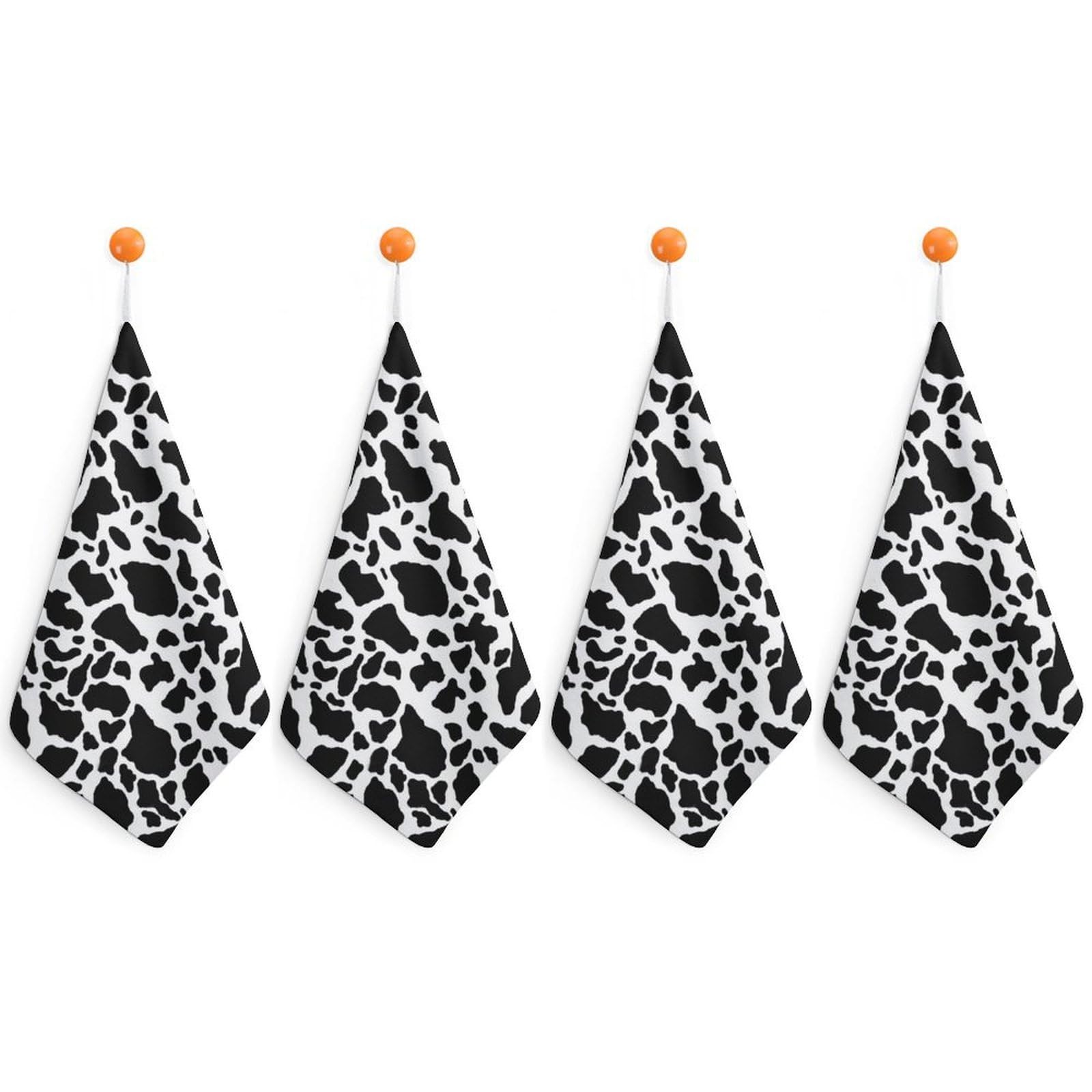 LEDFCVSU 4 Piece Hanging Hand Towels, Cow Print Small Dry Hand Towel for Kitchen Bathroom