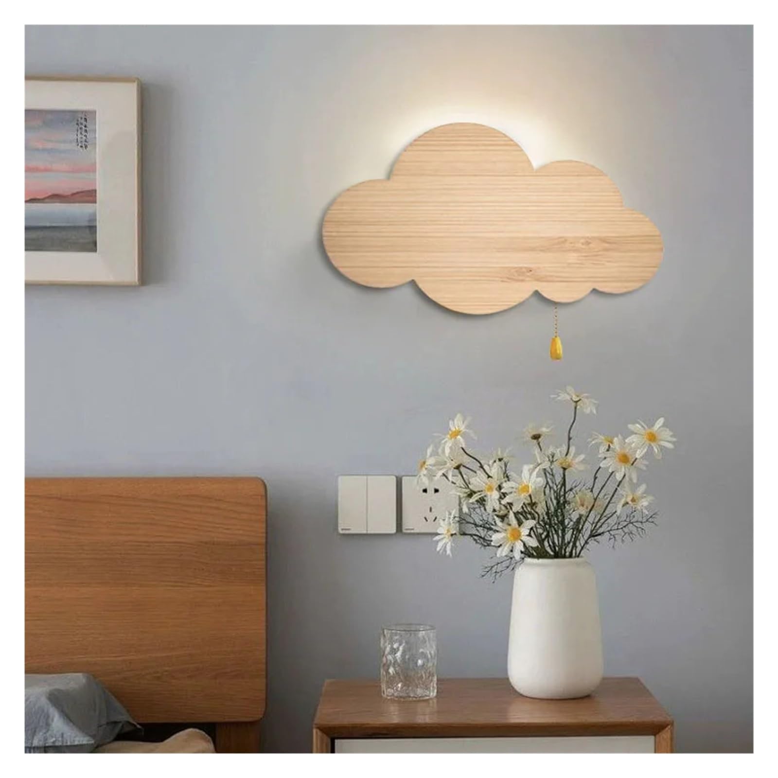 Lampada Da Parete A Forma Di Nuvola Con Effetto Legno E Dimmer, A LED, For Cameretta Dei Bambini, Camera Letto, Comodino Facile Installazione(Cloud 2PCS)
