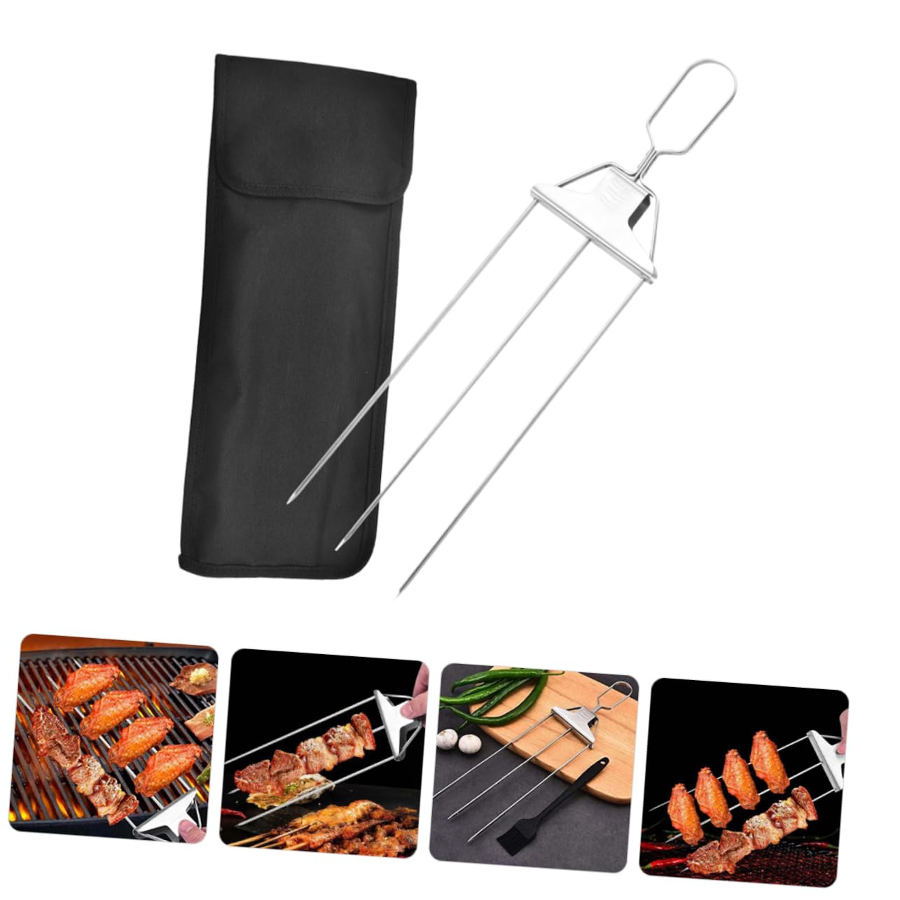 GALPADA 4 Sets Big Steel Bbq Fork Outdoor Barbecue Skewers Stainless Steel Meat Grilled Fork Set Ergonomic Handle Design