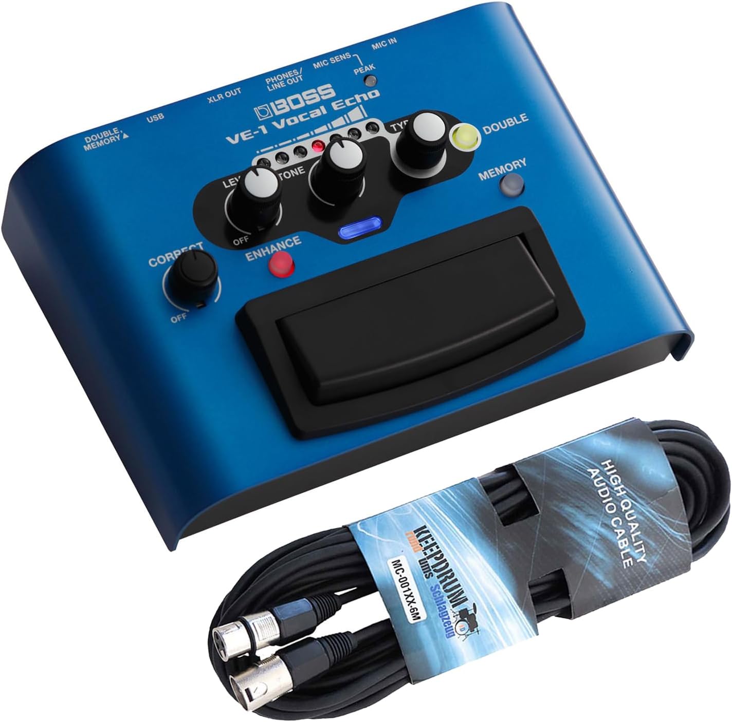 Boss VE-1 Vocal Echo Effect Device for Vocals with Keepdrum XLR Cable