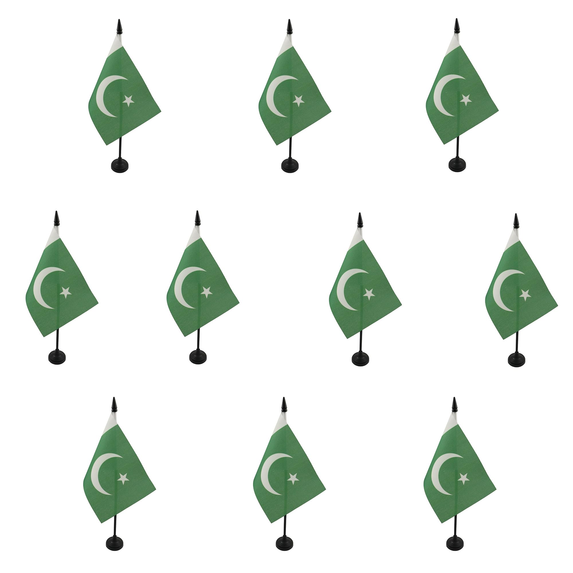 AZ FLAG - Set of 10 Pakistan Table Flag 4'' x 6'' - 10 Small Pakistani Office Flags 100% Polyester 15 x 10 cm - Mini Desk Flag with 10'' Pole and Black Plastic Base โ image 1