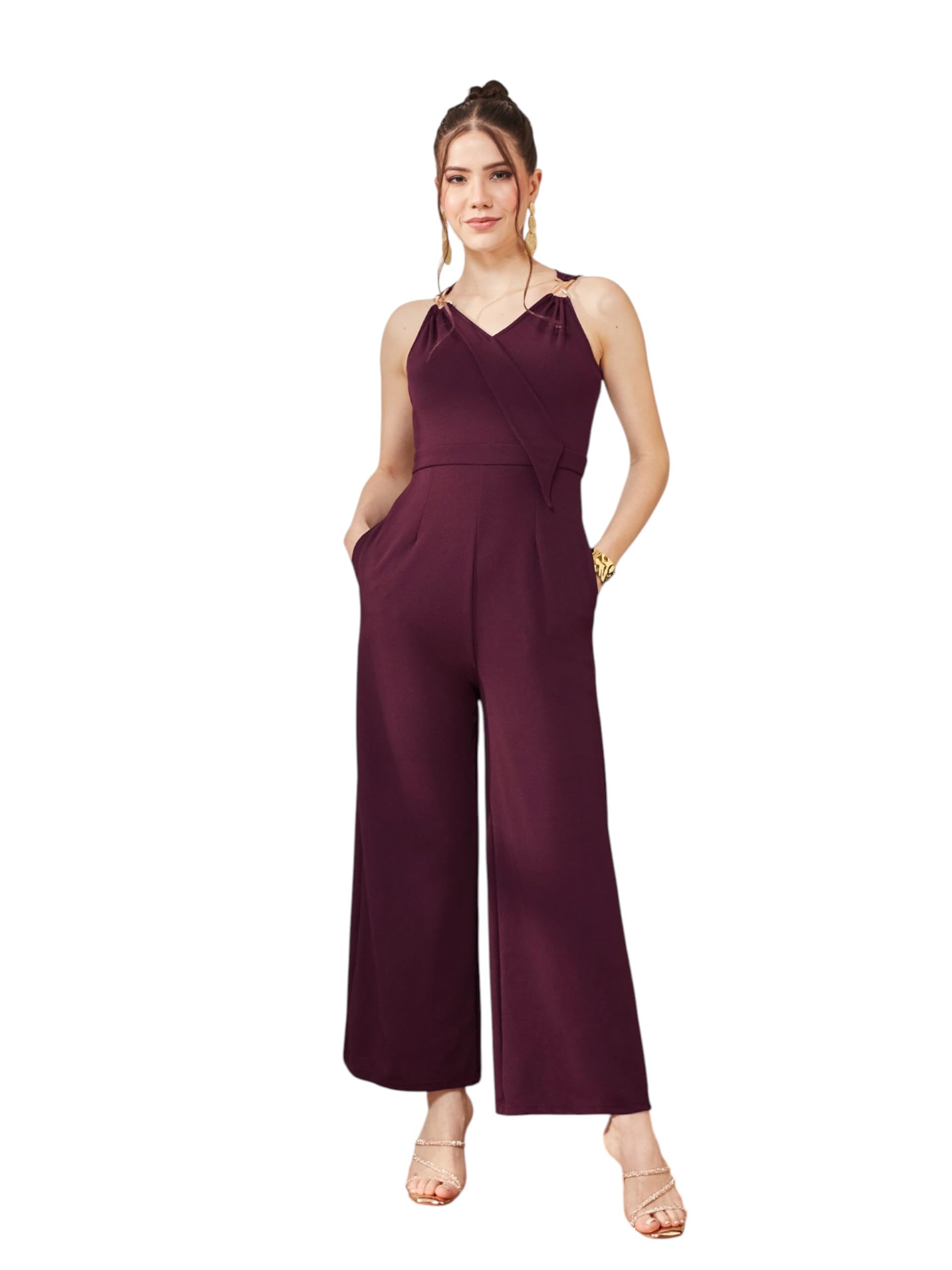 miss chase Women's V-Neck Sleeveless Wrap Regular Jumpsuit-picture-40