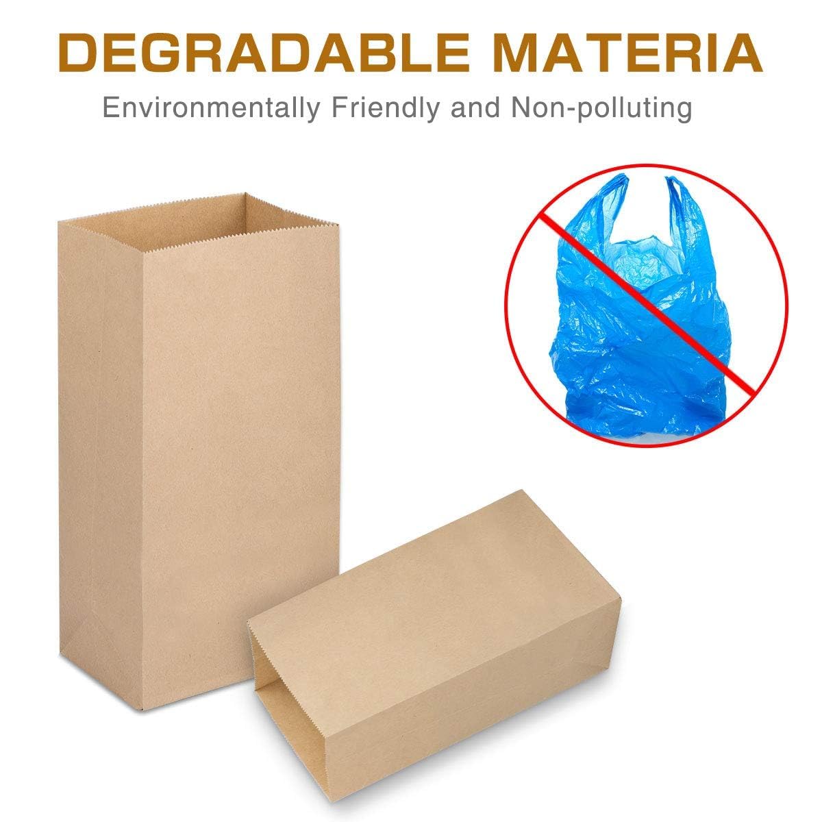Vandicka 100 Sacchetti di Carta Kraft Marrone ed Etichette, Sacchetti per Alimenti, Sacchetti Regalo per Feste, Sacchetti da Asporto, Sacchetti di Carta per Pane, Pasticcini, Spuntini - 21,5x12x6,7 cm