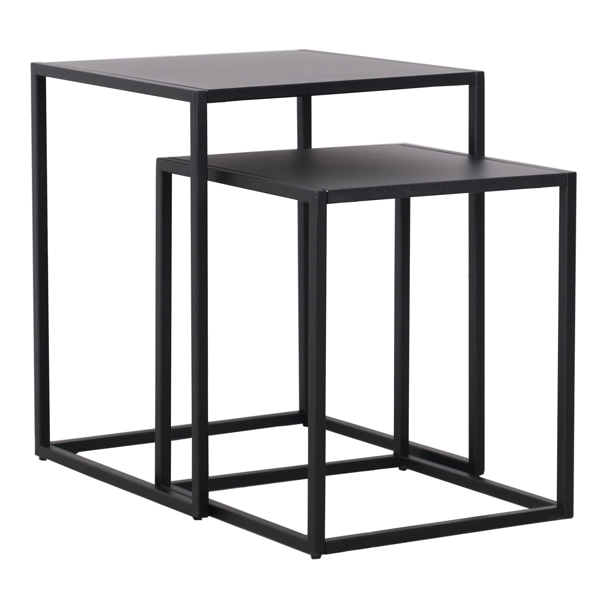[en.casa] Set de 2 Mesas Auxiliares Nido Mesas Bajas Cuadradas en 2 Tamaños Diferentes para Salón 49 x 40 x 40 cm Acero - Negro Mate