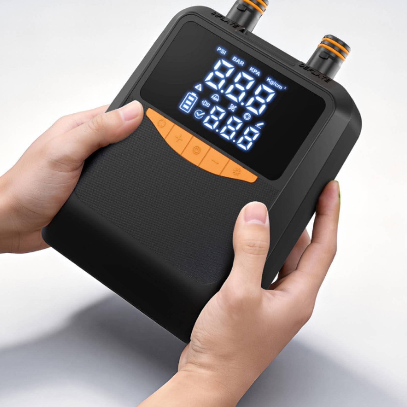 Pompe à Air Portable Compresseur Gonflable Pompe Électrique Gonfleur Double Fonction Affichage Numérique en Psi Arrêt Automatique Batterie Haute