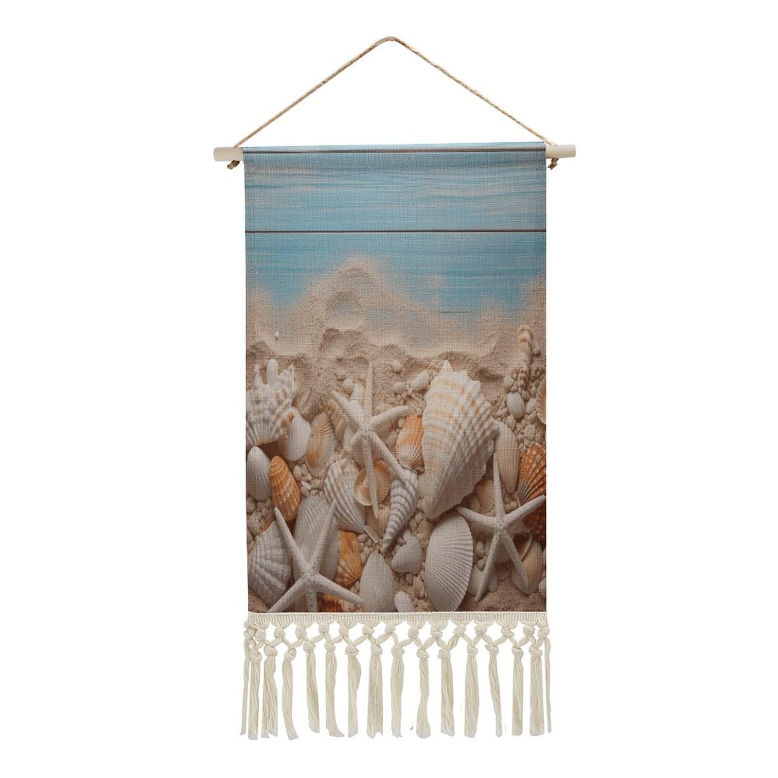 Adfgyerh Style Sea Shells And Starfish Tapestry With Tassels Cotton And Linen Hanging Posters, Wall Art For Travel Gift, Wall Tapestry For Office Home Decor Bedroom Living Room Decor