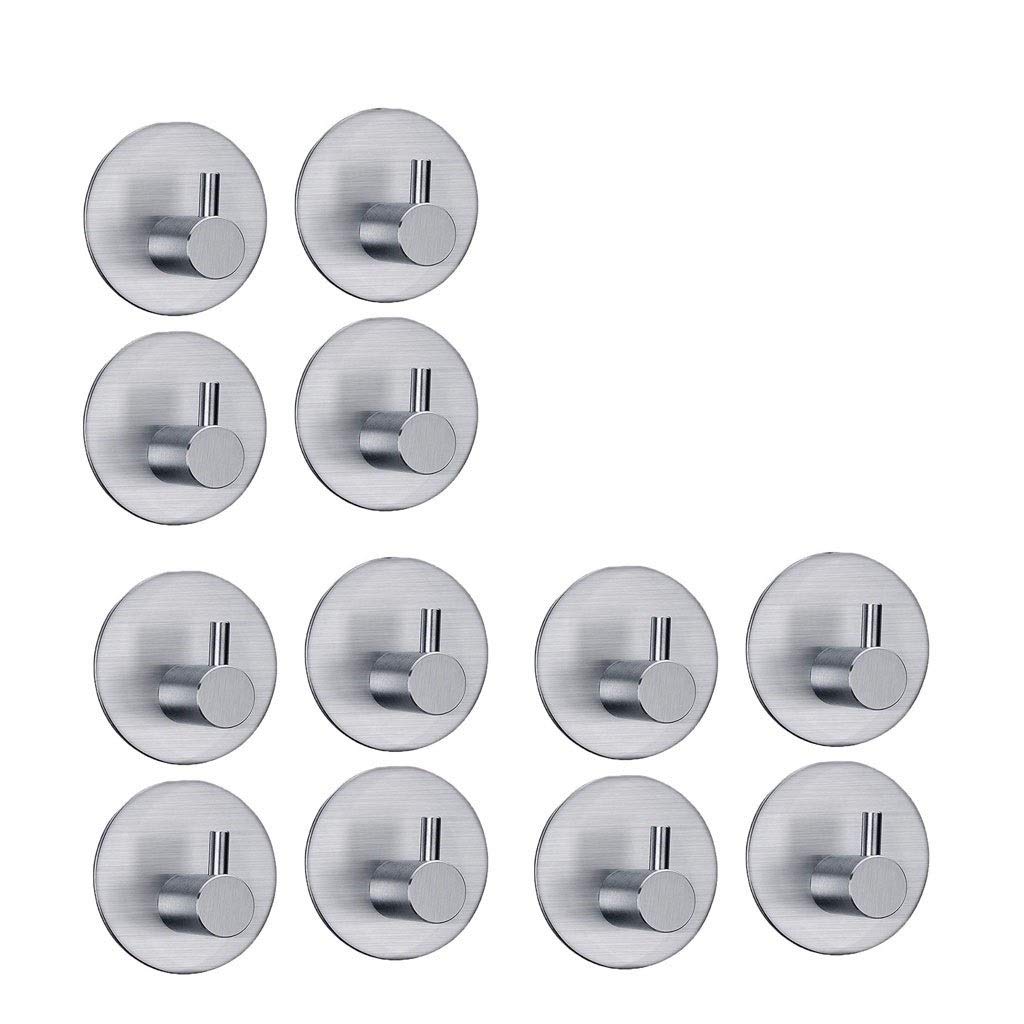 DXTFDHB Self Adhesive Hooks, Pack 12 Stainless Steel Towel Hook, for Kitchen/Bathroom/Office/Closet(Silver1)