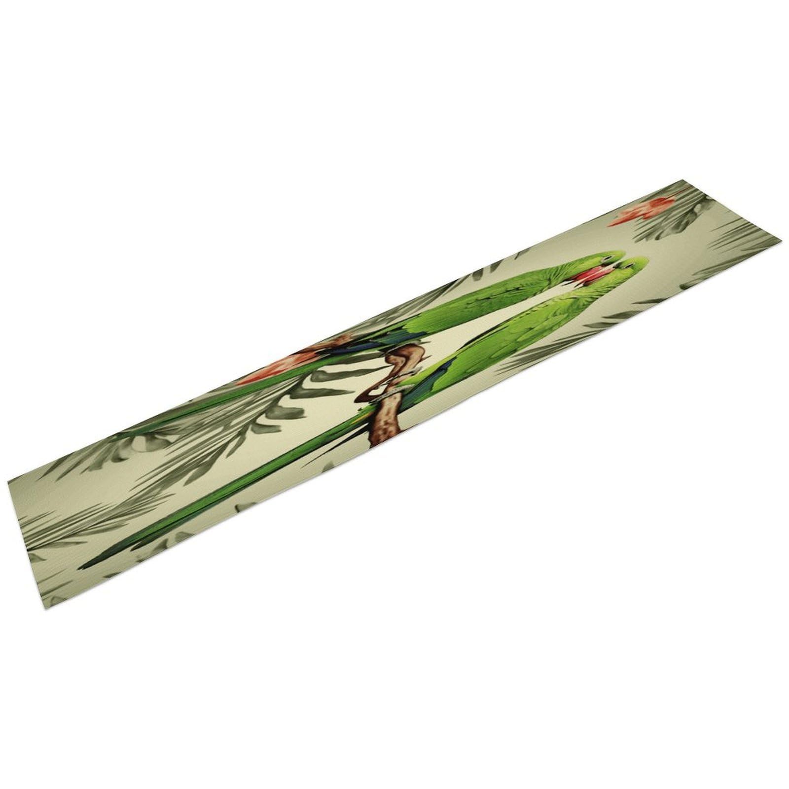 Couple Parrots Olive Table Runner Linen Long Table Runner Farmhouse Rustic Table Runners Table Decoration for Party Home Kitchen Dining Holiday Decor 13 X 72 Inch