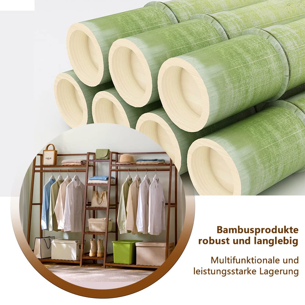 WAOHO Garderobenständer aus Bambus，Offener Kleiderständer bambus，Kleideraufbewahrung mit Kleiderstange，Wäscheständer mit Kleiderstange，freistehende Garderobenständer (190 * 40 * 140cm)