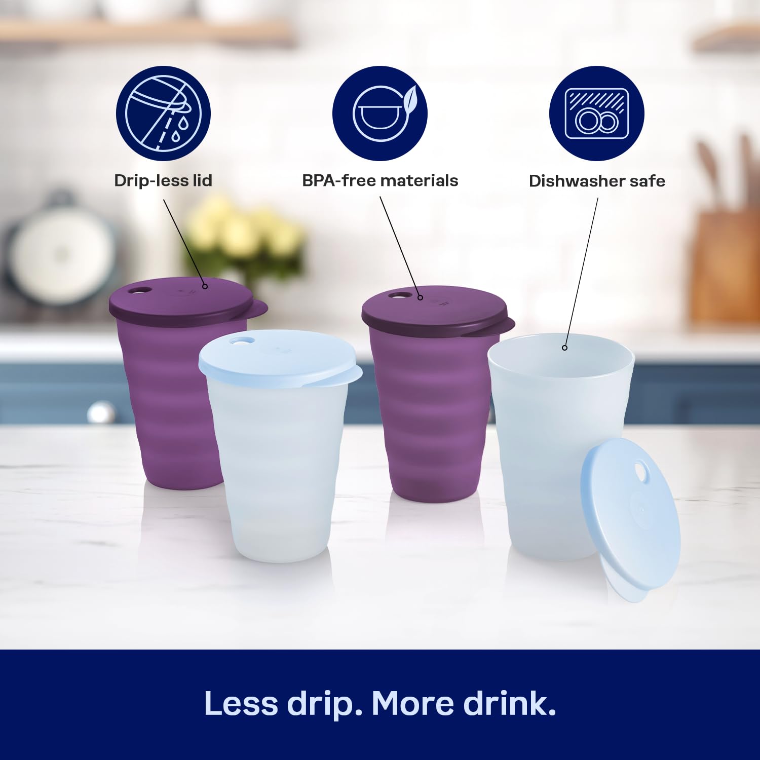 Tupperware 4 tasse mug allegra illumina blanc violet 4 couvercle et