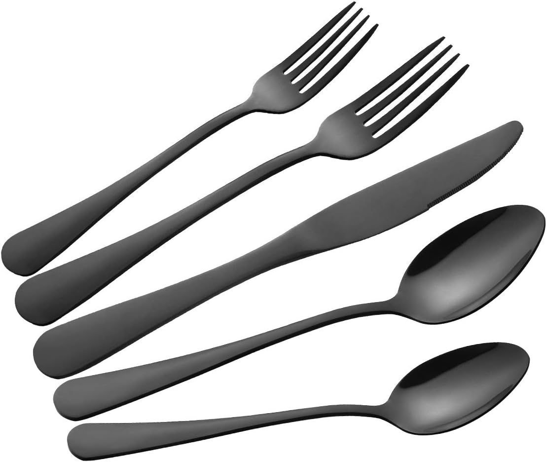 Black Silverware Set, 20-Pieces Flatware Set Stainless Steel Cutlery Set Service for 4,Include Knife/Fork/Spoon,Mirror Polished,Dishwasher Safe
