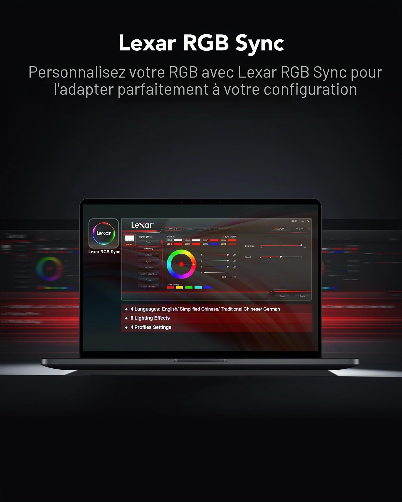 Lexar ARES RGB RAM DDR4 16Go Kit (8Go x 2) 4000 MHz, DRAM 288-Pin U-DIMM PC Mémoire RAM, XMP 2.0 Memoire Haute Performance, CL18-22-22-42, PC4-32000, Noir