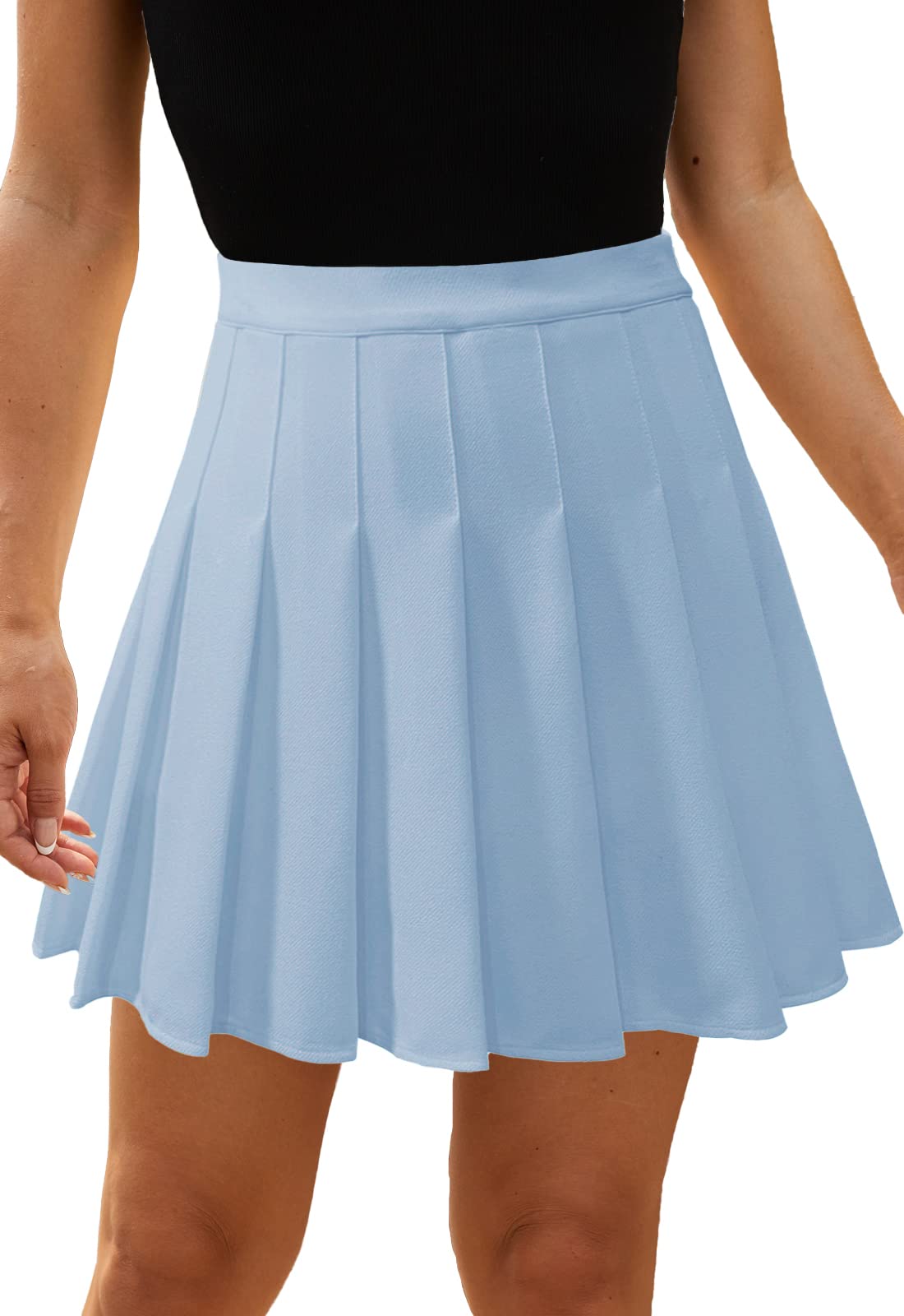 HERBATOMIA Women’s Pleated Tennis Skirt Mini School Uniform High Waist Stretchy Lining Shorts Basic Solid Skirts for Women