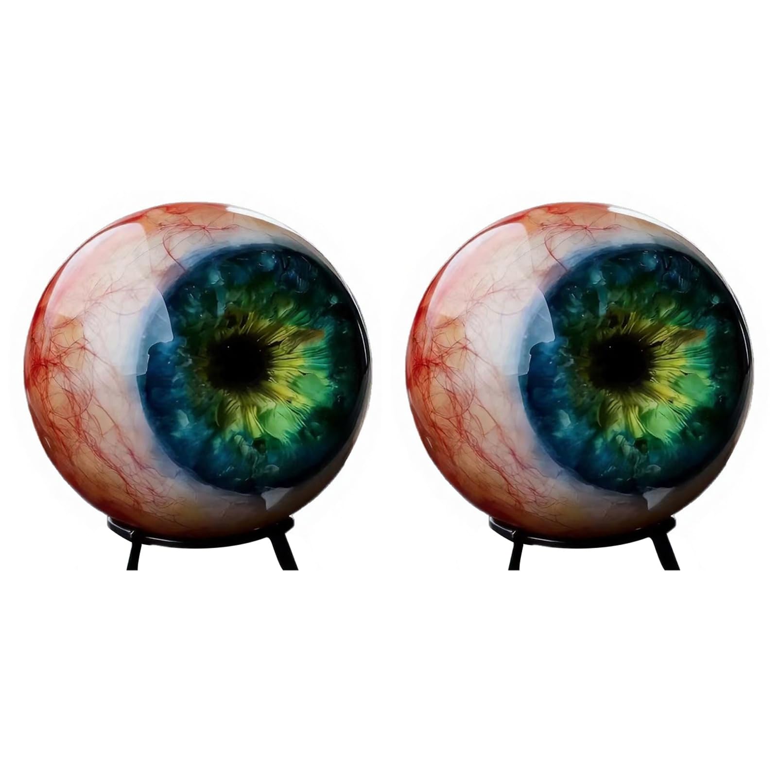 Porceosy Hyper-Realistic Gothic Eyeball Ornament, 3D Lifelike Horror Eye Sculpture with Stand, Creepy Dark Fantasy Desk Decor, Unique Spooky Gift for Horror Fans and Halloween Home Decor Green 2pcs
