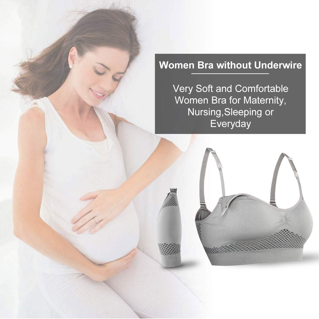 Wirezoll Nursing Bra, Wireless Women Soft Full Bust Bra for Maternity Breastfeeding and Sleep with Extra Bra Extenders Clips